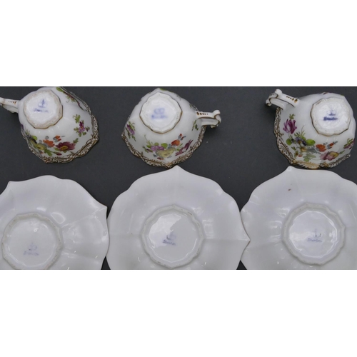 116 - A Dresden Cabaret tea and coffee service on white ground with hand painted floral, leaf and gilt dec... 