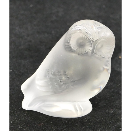12 - A Lalique small frosted glass figure of an owl, signed, 5.5cm high.
