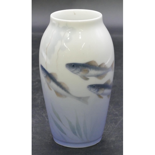 162 - A Royal Copenhagen small round bulbous thin necked vase with fish decoration, 13cm high