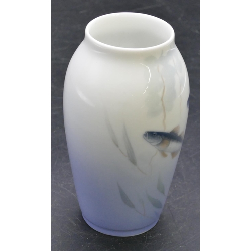 162 - A Royal Copenhagen small round bulbous thin necked vase with fish decoration, 13cm high