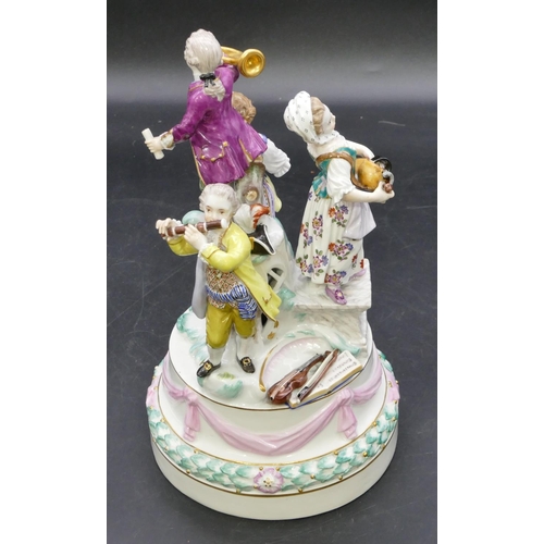 171 - A 19th Century Meissen circular group of 4 figures playing musical instruments (end to flute and top... 