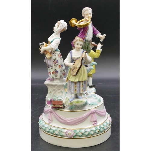 171 - A 19th Century Meissen circular group of 4 figures playing musical instruments (end to flute and top... 