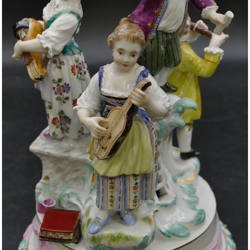 171 - A 19th Century Meissen circular group of 4 figures playing musical instruments (end to flute and top... 