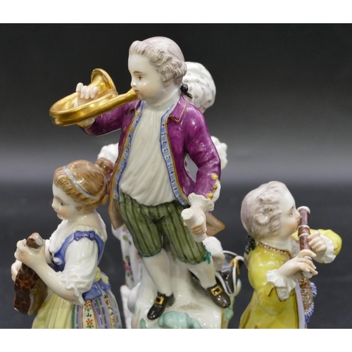 171 - A 19th Century Meissen circular group of 4 figures playing musical instruments (end to flute and top... 