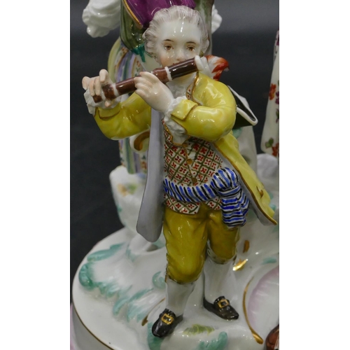 171 - A 19th Century Meissen circular group of 4 figures playing musical instruments (end to flute and top... 