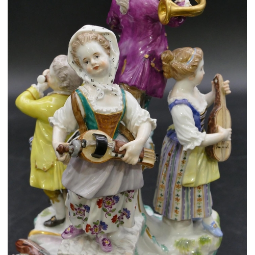 171 - A 19th Century Meissen circular group of 4 figures playing musical instruments (end to flute and top... 