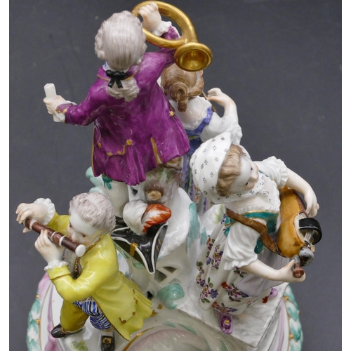 171 - A 19th Century Meissen circular group of 4 figures playing musical instruments (end to flute and top... 