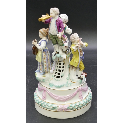 171 - A 19th Century Meissen circular group of 4 figures playing musical instruments (end to flute and top... 