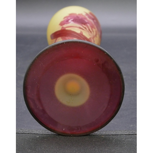 192 - A Galle cameo glass round bulbous thin necked trumpet shaped vase on yellow and red ground with rais... 