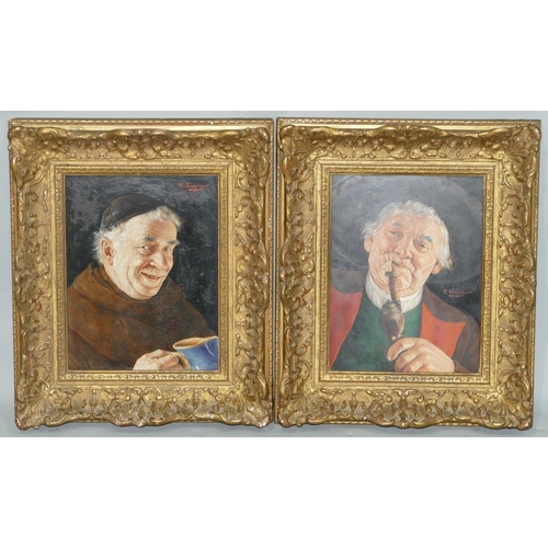 204 - Otto Eichinger (1922-2004)  pair of oil on boards, shoulder length portraits of a monk and gentleman... 