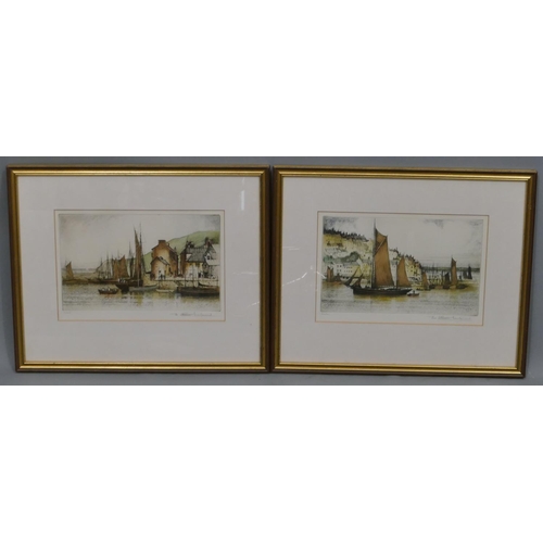 210 - E. Sharland, pair of signed coloured marine etchings 