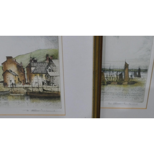 210 - E. Sharland, pair of signed coloured marine etchings 