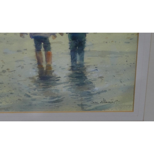 211 - Collin Allbrook watercolour depicting 2 children standing on water's edge, signed, in painted frame,... 