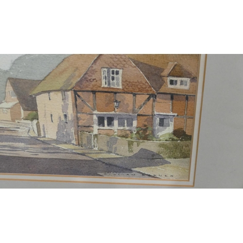 212 - Albert Houghton watercolour depicting farm buildings on country road, in gilt frame, 27cm x 36.5cm a... 