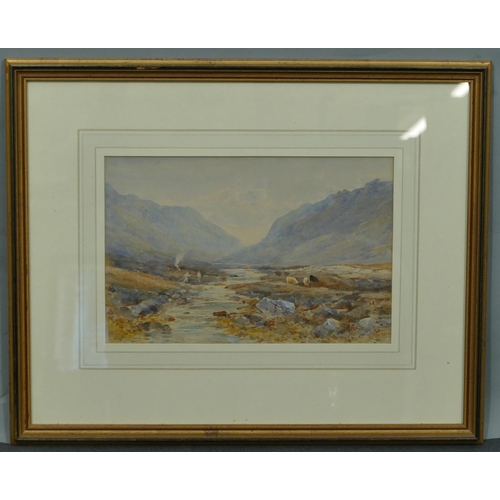 236 - Edward Tucker watercolour depicting figure and cattle on lake with hills in background, signed and d... 