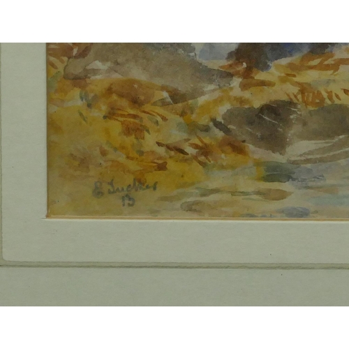 236 - Edward Tucker watercolour depicting figure and cattle on lake with hills in background, signed and d... 