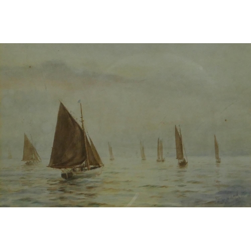 237 - THH Hand marine watercolour depicting various sailing boats in calm water, signed and dated 1921, fr... 