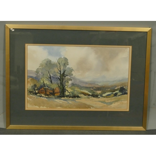 248 - John Pillow watercolour depicting open landscape from hilltop 