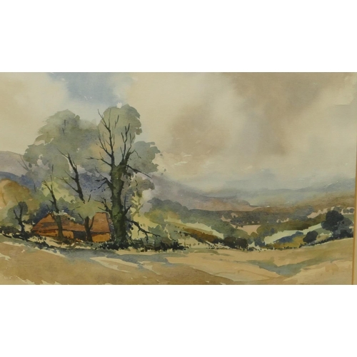 248 - John Pillow watercolour depicting open landscape from hilltop 