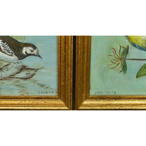 252 - D Martin, 4 oil on boards depicting various birds, all signed and dated '78/9, in gilt frames, large... 