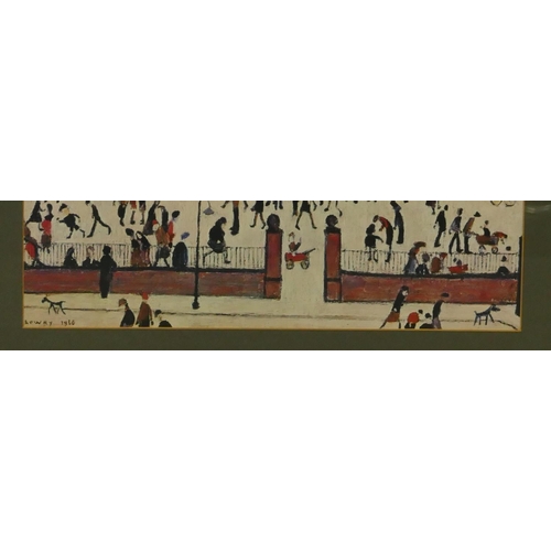 262 - A coloured Lowry print depicting figures in front of church, framed, 60 x 45cm.