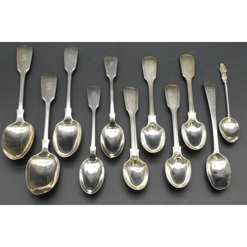 278 - 4 odd Victorian silver egg spoons and 7 various other silver teaspoons, 6.9oz (11).