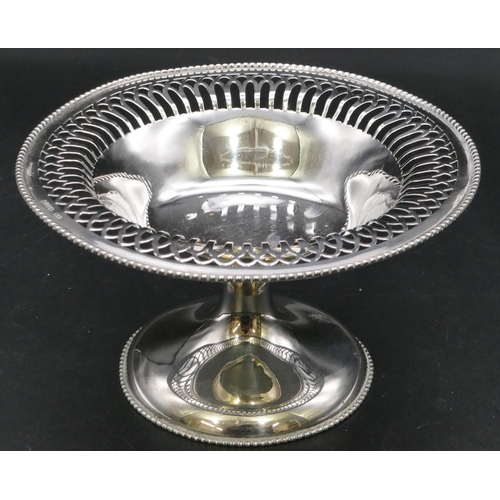 285 - A London silver round sweetmeat dish with pierced rim and sweeping base, 4.8oz, 16cm diameter.