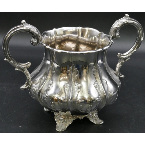 291 - An early Victorian silver round bulbous 2-handled sugar bowl with embossed decoration, London 1849, ... 