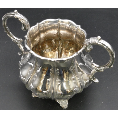 291 - An early Victorian silver round bulbous 2-handled sugar bowl with embossed decoration, London 1849, ... 