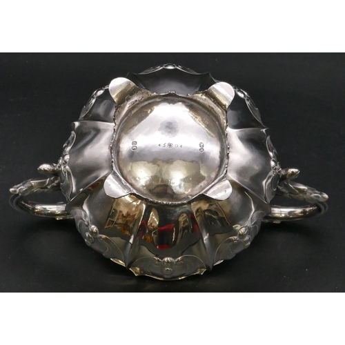 291 - An early Victorian silver round bulbous 2-handled sugar bowl with embossed decoration, London 1849, ... 