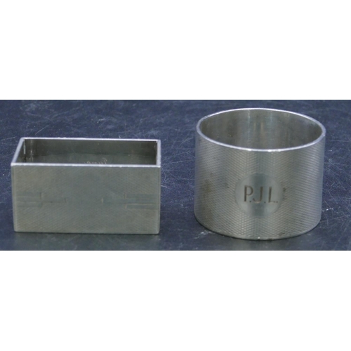 307 - A modern London heavy silver round napkin ring with engine turn decoration, engraved and monogramed ... 