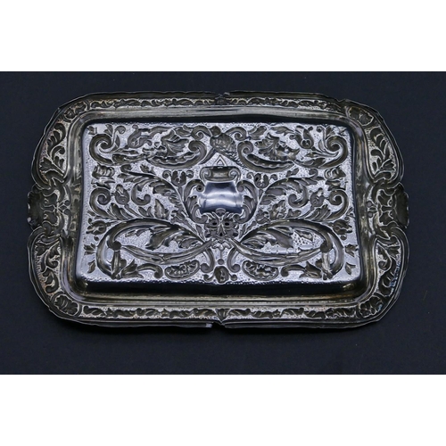 314 - A Birmingham silver small rectangular shaped pin dish with all over embossed decoration, 15.5cm wide... 