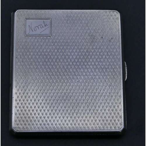 315 - A small London silver cigarette case with engine turn decoration, hinged front, 7.2cm wide closed, 3... 