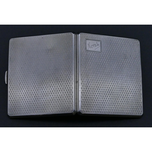 315 - A small London silver cigarette case with engine turn decoration, hinged front, 7.2cm wide closed, 3... 