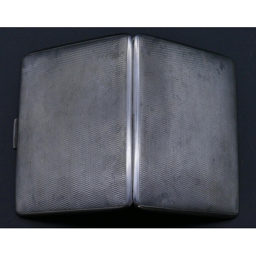 316 - A London silver cigarette case with engine turn decoration with hinged front, 8.3cm wide closed, 4.4... 