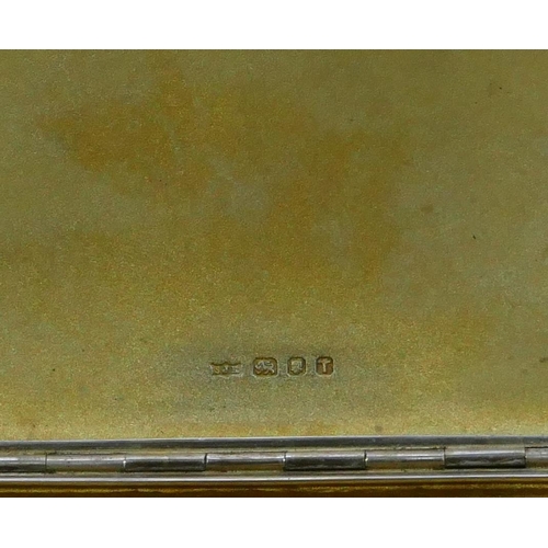 316 - A London silver cigarette case with engine turn decoration with hinged front, 8.3cm wide closed, 4.4... 