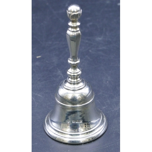 324 - A modern Birmingham silver handbell with octagonal bulbous shaped handle, 12cm high, 4.8oz (engraved... 