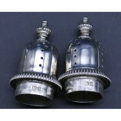 325 - A Garrard & Co Ltd 4-piece London silver round bulbous shaped condiment set, 2 pepper pots (both den... 