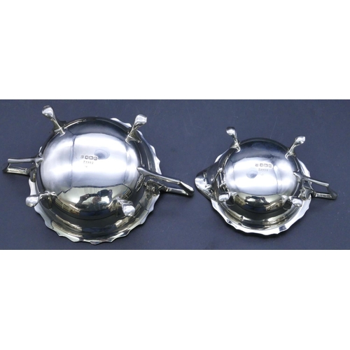 329 - A George V 3-piece round bulbous shaped tea service with crinkled rims on splayed feet, 1 teapot wit... 