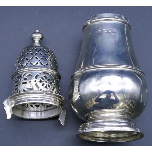 330 - A George V silver round bulbous shaped large sugar caster on sweeping foot, London 1912, makers mark... 