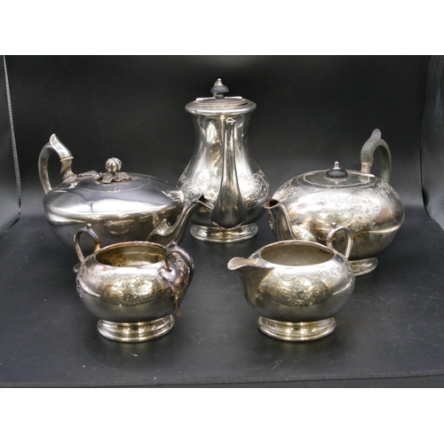 335 - A 4-piece silver plated round bulbous shaped tea and coffee service with engraved decoration, teapot... 