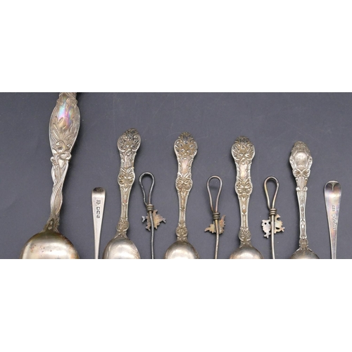 357 - A Sterling silver tablespoon, 4 Sterling silver teaspoons, 5 various odd silver and Continental silv... 