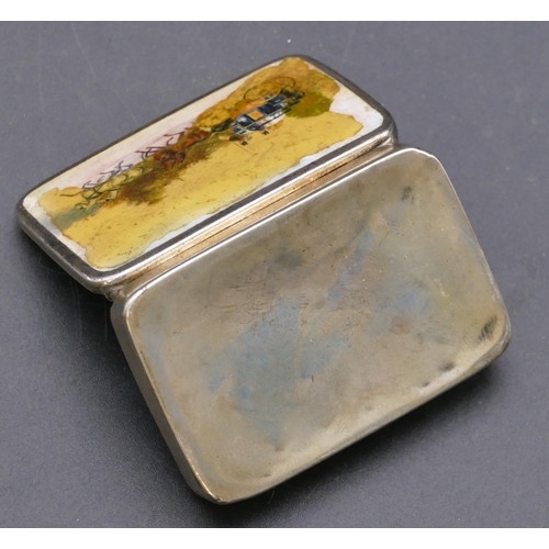 359 - A Victorian London silver rectangular shaped matchbox with enamelled hinged lid (in need of restorat... 