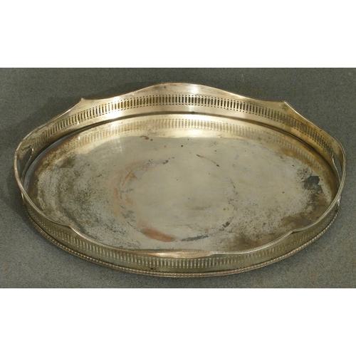 363 - An Oval silver plated 2-handled tray with pierced scallop shaped gallery, 37cm wide and a rectangula... 