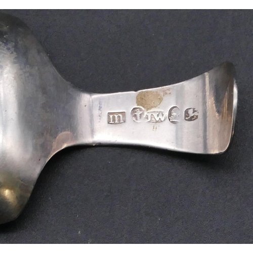 370 - A George III silver caddy spoon with square shaped bowl with etched decoration, Birmingham 1810, mak... 