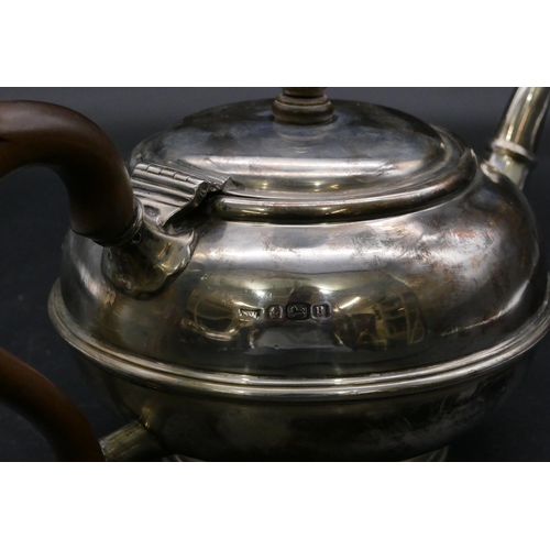 398 - A 3-piece George V silver round bulbous shaped tea service, comprising of teapot with wooden handle,... 