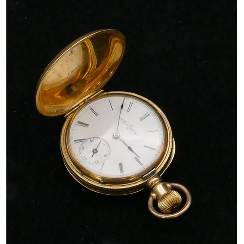 434 - An Illinois Watch Co full Hunter fob watch with engraved decoration, enclosing white enamel dial and... 