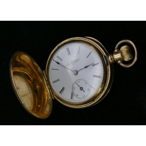 434 - An Illinois Watch Co full Hunter fob watch with engraved decoration, enclosing white enamel dial and... 