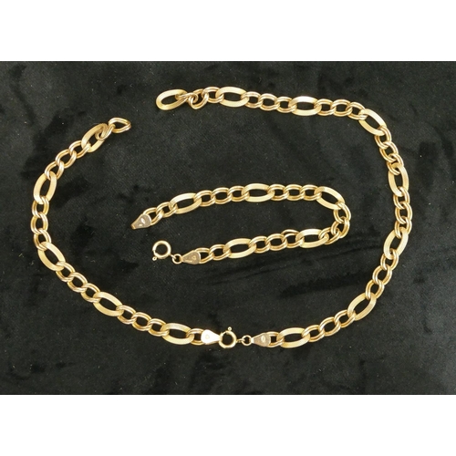 442 - A 9ct gold flat linked chain (1 link a/f) and a similar 9ct gold bracelet, 18.8 grams gross. (2)