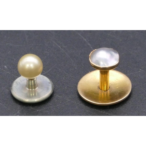 453 - A gold dress stud mounted with pearl, cased, other modern dress studs.